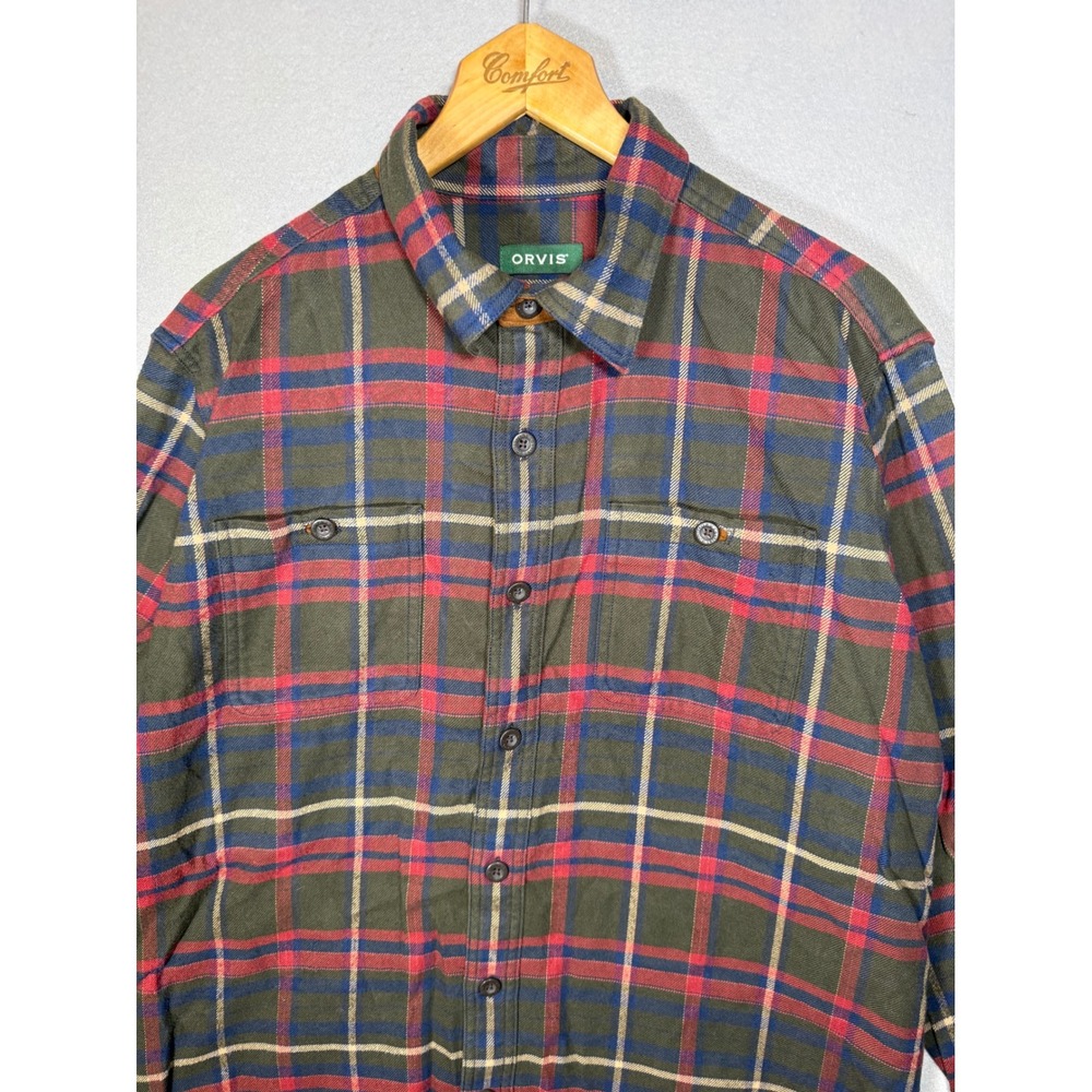 Orvis Mens L Classic Fit Plaid Flannel Shirt Green Red L Christmas Outdoor Cabin